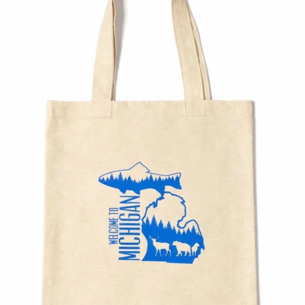 Michigan Welcome Tote Bag - Cream and Blue